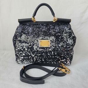 Auth Dolce & Gabbana Sicily Sequins Satchel Bag